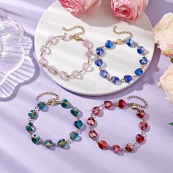 Bracciali a maglie in vetro a forma di cuore sfaccettato per donna&nbsp;BJEW-JB10894