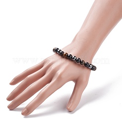 Bracciale elasticizzato con perline tonde in legno naturale&nbsp;BJEW-JB08150
