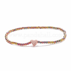 Bracciale elasticizzato rotondo in vetro con perline e cuore in ottone da donna&nbsp;BJEW-JB08090