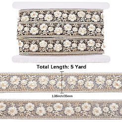 5 Yards Polyester-Stickerei-Blumenspitzenband mit Kunstperle&nbsp;OCOR-CY0001-16A