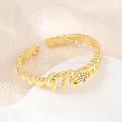 Anillos abiertos tipo brazalete de latón con microengaste de circonitas cúbicas para el Día de la Madre&nbsp;CU-CBACDF6-07G-02