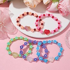 Handgefertigte Blumen-Polymer-Ton-Stretch-Armbänder&nbsp;BJEW-JB09825