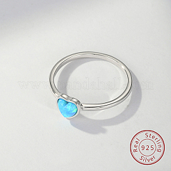 Anillo de dedo corazón de ópalo sintético azul cielo claro&nbsp;FM4105-2