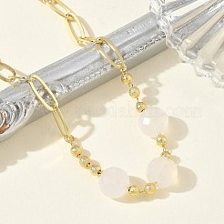 Bracelet en laiton avec trombone et perles rondes plates facettées en agate blanche naturelle.&nbsp;GG-CBA37F5-02G-03