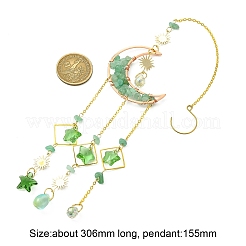 Décorations pendentif lune en copeaux d'aventurine verte naturelle&nbsp;HJEW-FS00027-03