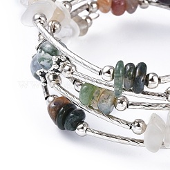 Braccialetti con cinque anelli in agata indiana naturale e pietra di luna&nbsp;BJEW-JB04488-02