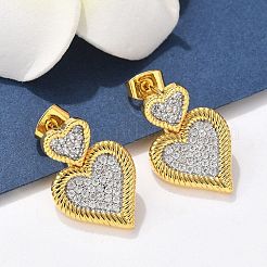 Orecchini a bottone in ottone con zirconi chiari e micro pavè&nbsp;EJEW-F359-03G-03