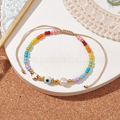 Braccialetto con perline intrecciate in ottone e semi di vetro colorato&nbsp;BJEW-JB10138