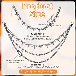Punk übertrieben Legierung Kabel Halsketten & Aluminium & Eisen Spike Nieten Quaste Ketten Gürtel Schmuck-Sets&nbsp;SJEW-AR0001-02