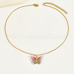 Collier pendentif papillon en plastique avec chaînes en acier inoxydable doré&nbsp;XQ2799-2