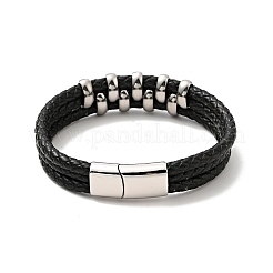 Geflochtenes Lederarmband mit dreifachen Schlaufen und mehrsträngigem Verschluss aus 304er Edelstahl für Männer und Frauen&nbsp;BJEW-C021-20