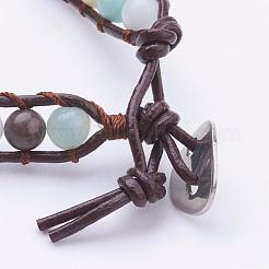 Bracciali avvolgenti in amazzonite naturale a due anelli&nbsp;BJEW-JB03285-01