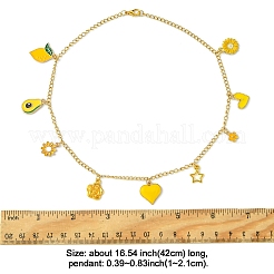 Halsketten mit Anhänger aus gelber Emaille mit Blumen-&nbsp;NJEW-FS00011
