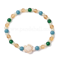 Synthetischen türkisfarbenen Perlen Armbänder dehnen&nbsp;BJEW-JB11513-01