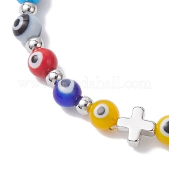 Bracelets extensibles faits à la main en perles de verre contre le mauvais œil pour femmes&nbsp;BJEW-JB12290-01