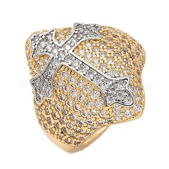 Anelli da dito con polsino in ottone micro pavé di zirconi cubici trasparenti per donna&nbsp;RJEW-U033-04G