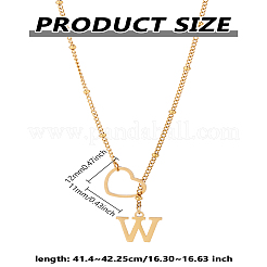 Collier lariat en acier inoxydable avec lettre et cœur pour femme 1 pièce&nbsp;NJEW-LP0002-87G-W