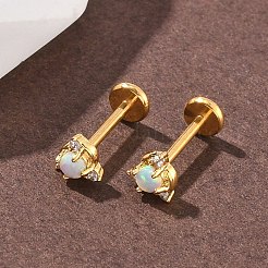 Ohrstecker aus synthetischem Opal aus Edelstahl 304&nbsp;EJEW-B143-01G-06