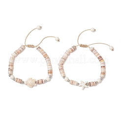 2 bracciale di perline intrecciate in conchiglia d'acqua dolce naturale a forma di stella marina e tartaruga&nbsp;BJEW-JB11919-02