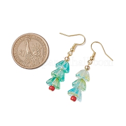 Boucles d'oreilles pendantes en verre d'arbre de Noël&nbsp;EJEW-TA00496