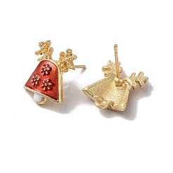 Weihnachtsglocken-Emaille-Ohrstecker für Damen&nbsp;X-EJEW-E284-08LG
