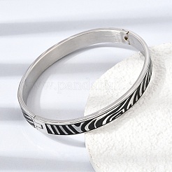 Bracelets manchettes articulées en acier inoxydable 304 émaillé noir à motif zèbre pour femmes&nbsp;SA-CBAC920-03P