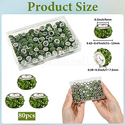 80 Stück Polymer Clay Strass europäische große Lochperlen mit silberfarben plattierten Messingkernen&nbsp;FPDL-LT0001-02B