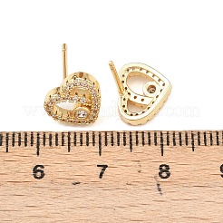 Orecchini a bottone in ottone con micro pavé di zirconi chiari a forma di cuore&nbsp;EJEW-F400-28B-G