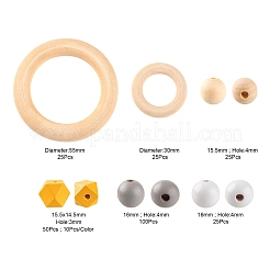250 pièces 10 styles perles de bois naturelles non finies et anneaux de liaison&nbsp;WOOD-LS0001-41