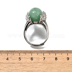 Natürliche grüne Aventurin Flügel verstellbare Ringe&nbsp;RJEW-K241-04AS-12