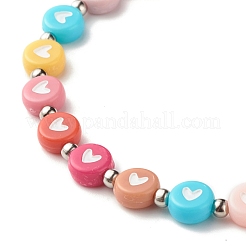 Bracciale elastico da donna tondo piatto con perline a cuore&nbsp;BJEW-JB07552-02