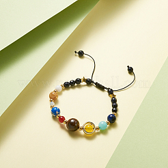 7 chakra nove braccialetti con perline intrecciate di pianeti&nbsp;BJEW-TAC0001-01