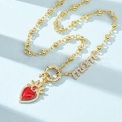 Collana con ciondolo a forma di cuore sacro rosso con pavé di zirconi cubici trasparenti&nbsp;NJEW-A071-12C-G