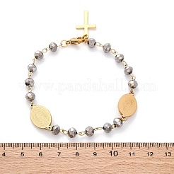 201 Charm-Armbänder aus Edelstahl und galvanisiertem Glas mit Wundertätiger Medaille und Jungfrauenkreuz&nbsp;LS-BJEW-B078-163G