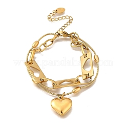Bracelets à breloques en forme de cœur en acier inoxydable 304&nbsp;BJEW-F499-01G