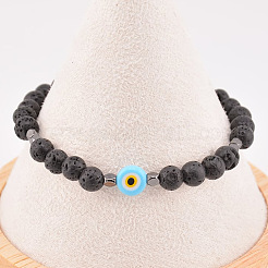 Bracelets extensibles en perles rondes de pierre de lave naturelle pour hommes&nbsp;DE0249