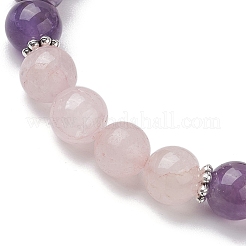 Pulseras elásticas redondas de cuarzo rosa natural y amatista de 8 mm para mujeres y hombres&nbsp;BJEW-JB10533-01