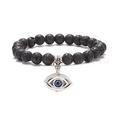 Rundes Stretch-Armband aus natürlichem Lavagestein&nbsp;BJEW-JB08221