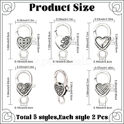 10 Stück 5 Stile Karabinerverschlüsse aus Legierung im tibetischen Stil&nbsp;FIND-YW0009-89