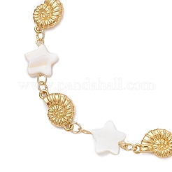 Perline di conchiglia d'acqua dolce naturale e ciondoli a forma di conchiglia in acciaio inossidabile 304 con connettore per bracciali da donna&nbsp;BJEW-JB12216-01