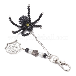 Decorazioni pendenti a forma di ragno nero con perline di vetro per Halloween&nbsp;HJEW-JM04317