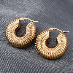 Boucles d'oreilles créoles vintage à rainures épaisses avec placage ionique (IP) pour femmes&nbsp;EJEW-O096-52G