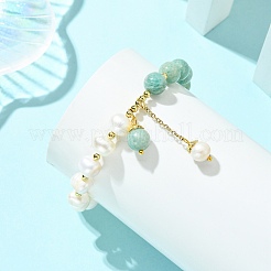 Pulseras redondas con dijes de amazonita natural y perlas cultivadas de agua dulce.&nbsp;BJEW-JB14061-01