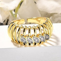 Messing Micro Pave klare Manschettenringe aus Zirkonia&nbsp;RJEW-U035-09GP