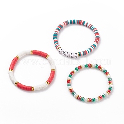 3 Stück 3 Stil Heishi Surfer Stretch-Armbänder aus Polymer-Ton mit Wort-Jolly-Acrylperlen&nbsp;BJEW-TA00129