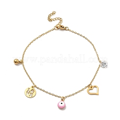 Tobillera con dijes de acero inoxidable 304 y circonita cúbica con ojo malvado de esmalte&nbsp;AJEW-C021-16G