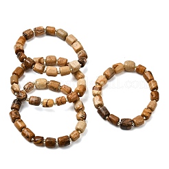 Pulseras elásticas con cuentas de columna de jaspe con imágenes naturales&nbsp;GG-CBA05D5-01B-01