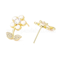 Emaille-Blume des Lebens Ohrstecker mit klaren Zirkonia&nbsp;EJEW-I266-12G-02