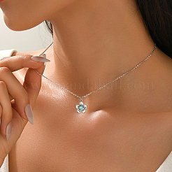 Elegante collar con colgante de flor de circonita cúbica azul cielo profundo pavé de latón para mujer&nbsp;GI3724-2