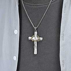 Collane con ciondolo a croce con spine in acciaio chirurgico inossidabile 316l bicolore&nbsp;FS-WG139DF-01
